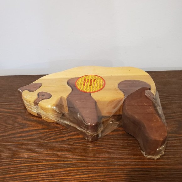 New Vintage Wooden Panda Scroll Saw Puzzle 5 Piece Stained Tucker Toys 9" - Picture 10 of 11